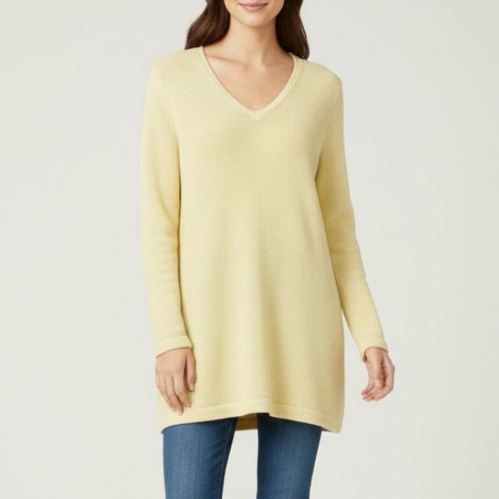 LL‎ Bean Butter Yellow V Neck Pullover Cotton Tunic Sweater Size SMALL